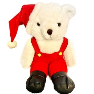 Rare Ganz 1995 HUGSY Christmas Bear White Plush Toy Vintage Collectible G1171